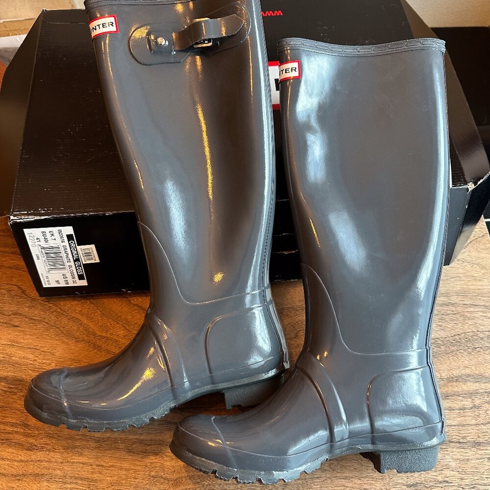Hunter Women's Original Tall Gloss Rain Boots Wellies Graphite NWT Size 8